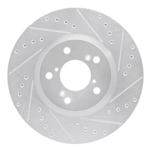 Honda Ridgeline Brake Rotor (1) - Front Right - R1 Concepts - Drilled & Slotted - Silver - `06-`14